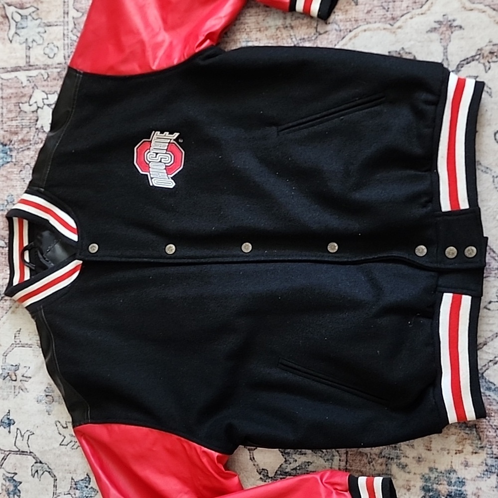 VNTG Steve & Barrys Ohio State Buckeye Faux Leather Wool Bomber Varsity Jacket M - Picture 3 of 15
